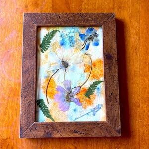HOLIDAYS 🎄Handmade Framed Pressed Flowers On Hand Dyed  Floral Fabric.